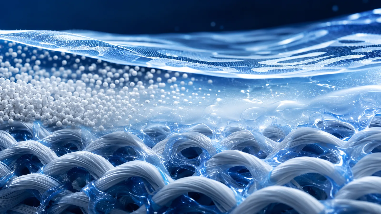 Close-up illustration of No. 1 fine DTF powder bonding within textile fibers