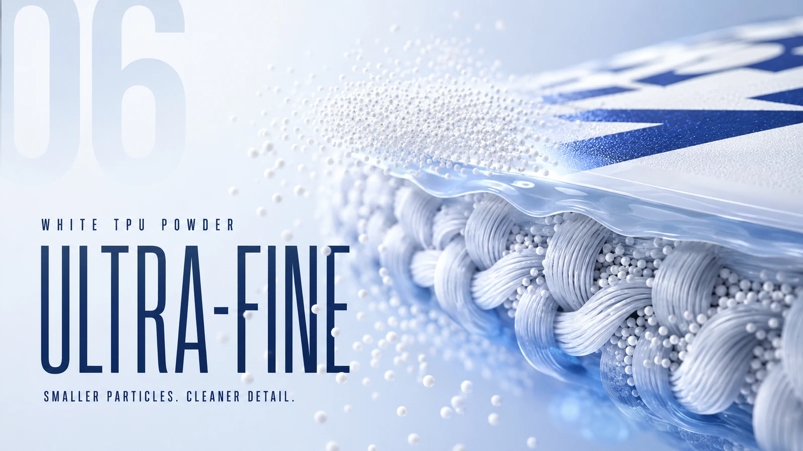 Ultra-fine white DTF powder particles bonding within textile fibers