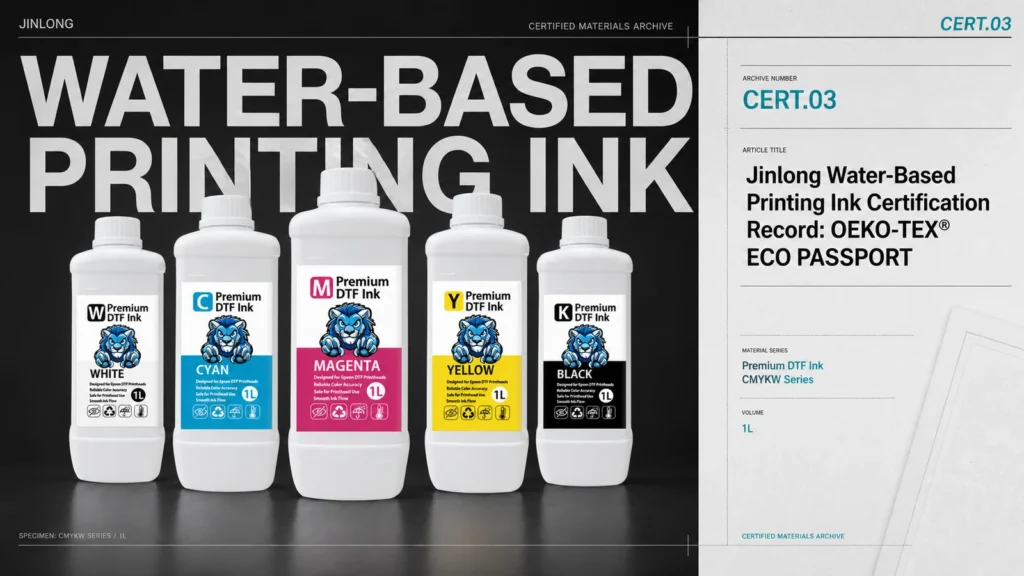 Jinlong printing ink bottles and OEKO-TEX ECO PASSPORT certification record title